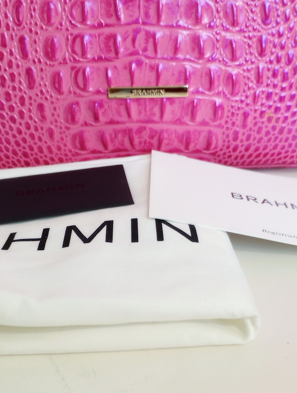 NWOT Brahmin Hibiscus 🌺 Ellen Tote, Crocodile Embossed Leather, Pink - Picture 13 of 14